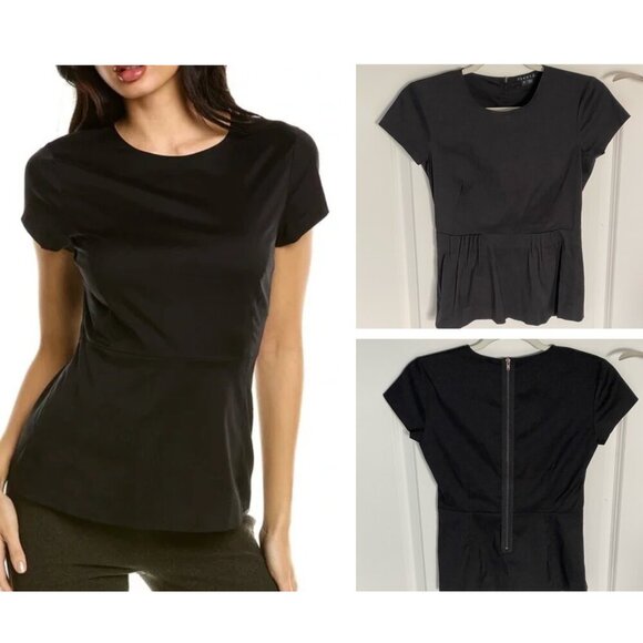 Theory Carrian Cotton Stretch Short Sleeves Pleated Peplum Top - 35965 - Picture 1 of 14